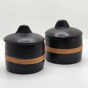 Set Of Primitive Rustic Small black Canisters Salt Cellar Spice Jar Earthy